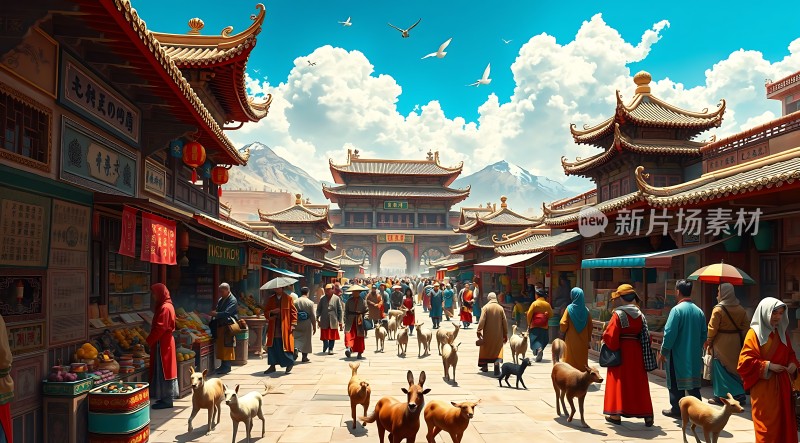 繁华古街市集热闹非凡