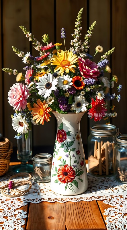 阳光下的多彩花艺展示