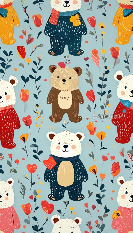 卡通熊无缝图案