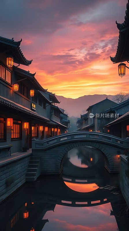 古桥夜色映水乡