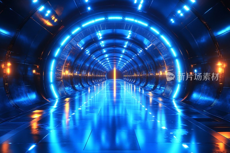 未来感蓝色科技隧道场景