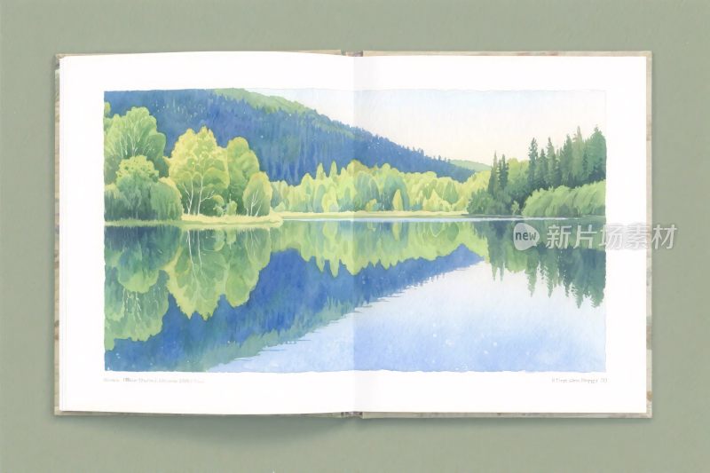 山水湖景手绘插画