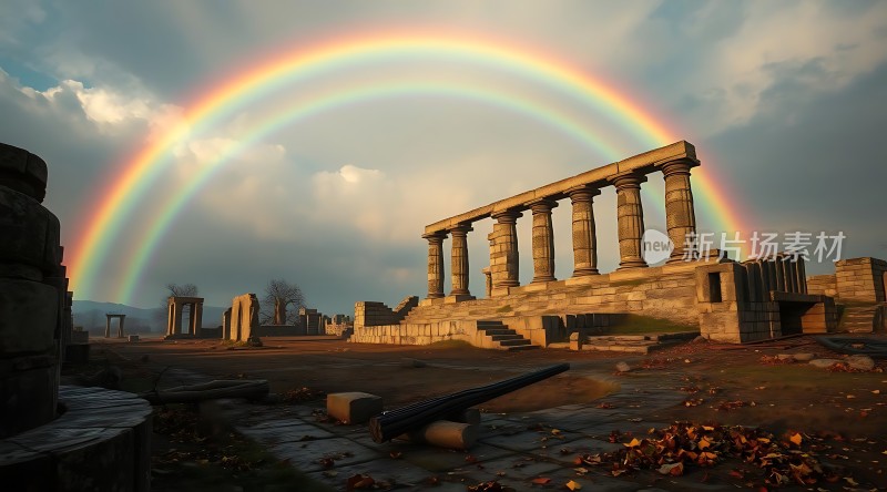 双彩虹下的古老遗迹