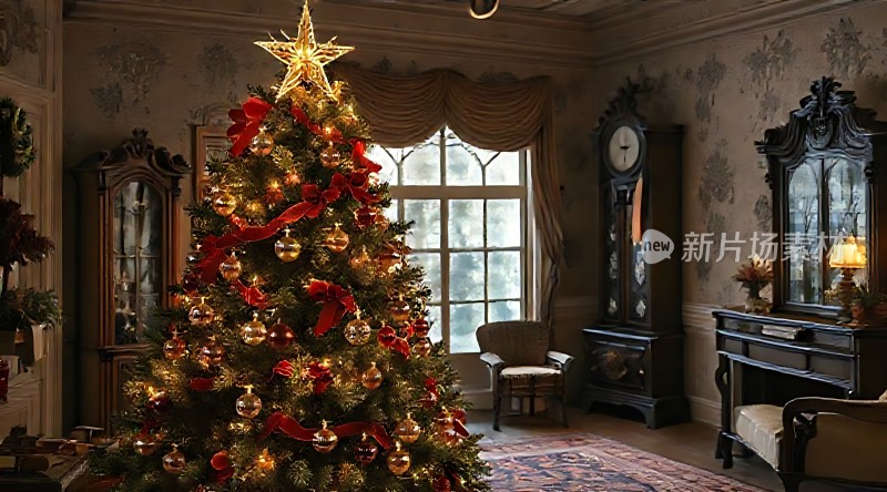 圣诞树下的温馨客厅