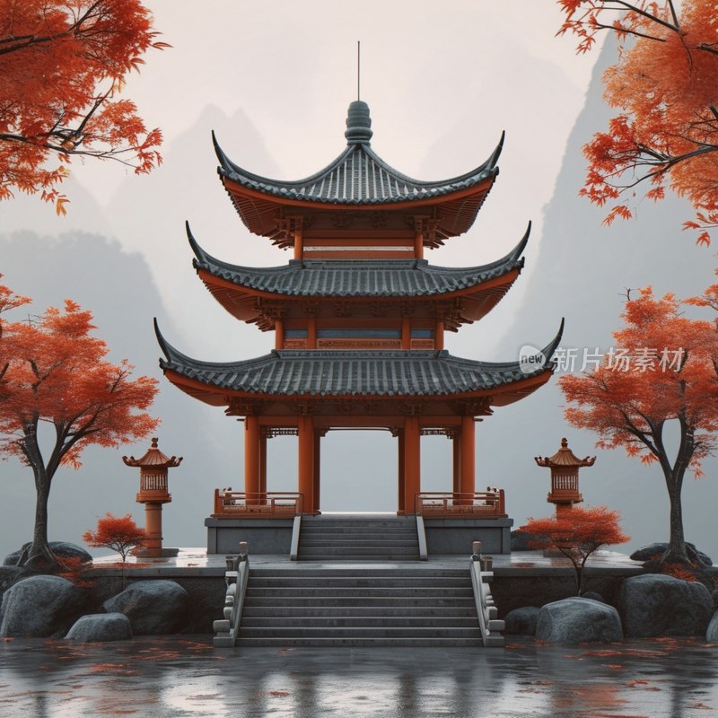 亚洲寺庙轮廓宝塔