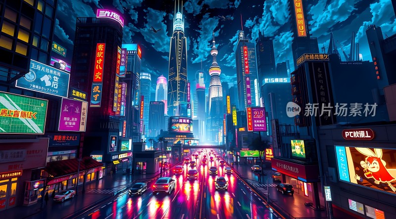 霓虹灯下的繁华都市夜景