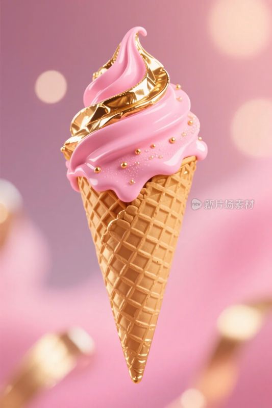 粉色冰淇淋甜筒甜点
