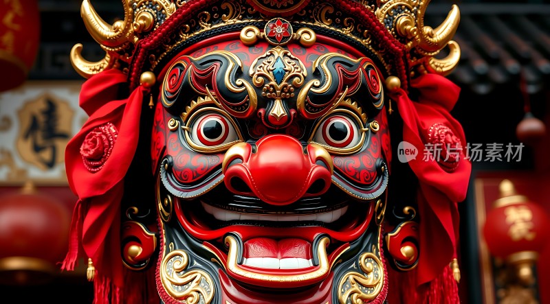 红色面具金饰点缀威武壮观