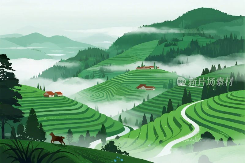 山水田园风景插画