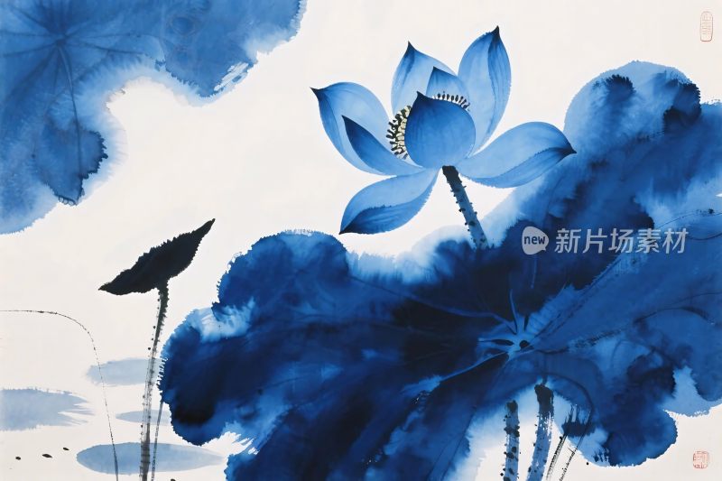 水墨荷花国画水墨画