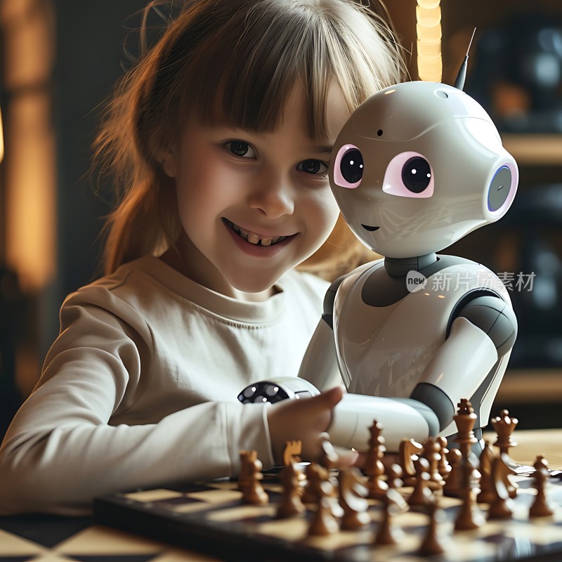 机器人与小女孩对弈国际象棋