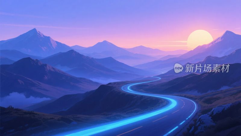 山间公路的梦幻日落景象