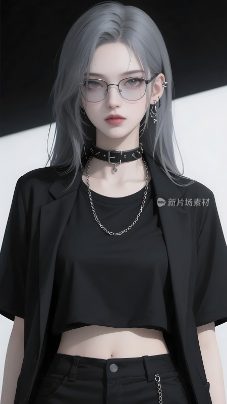 银发眼镜女孩时尚穿搭