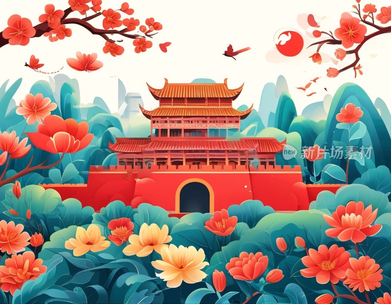 国庆城市插画