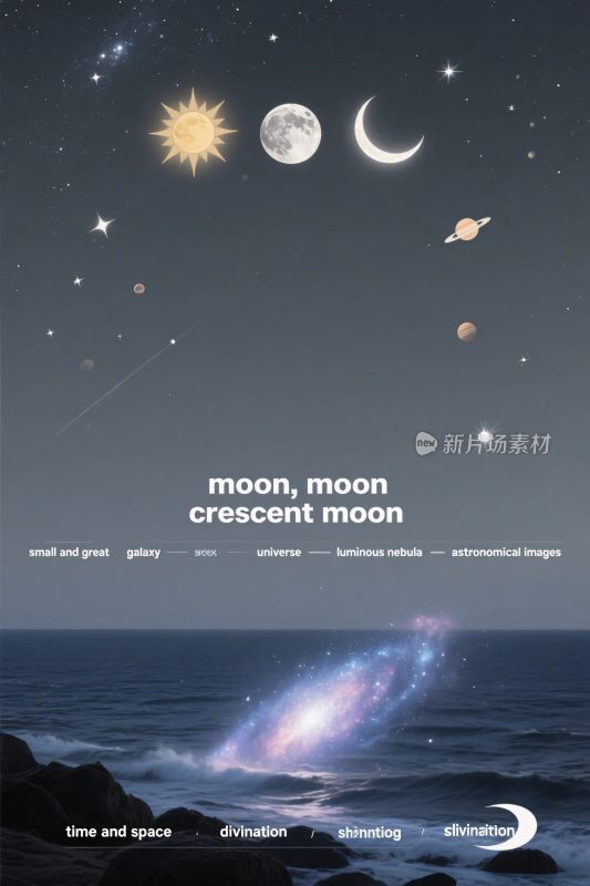 月亮星空海洋插画