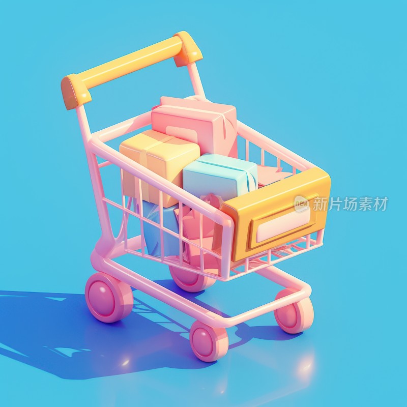 卡通购物车3D渲染C4D立体图标卡通插画