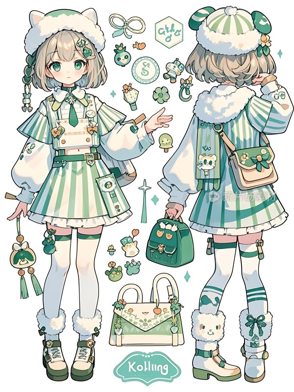 绿色系可爱少女风穿搭展示