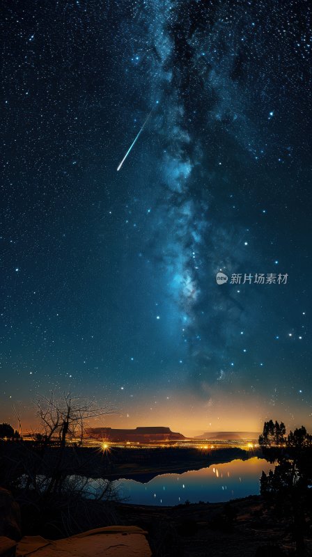 流星划过星空湖畔璀璨星河夜空背景壁纸