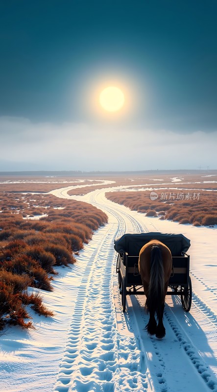 雪原上的孤影马匹与雪橇的冬日之旅