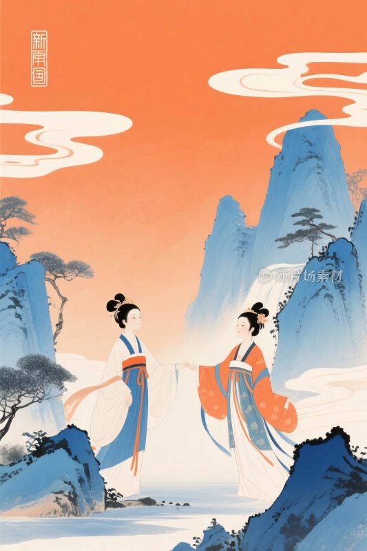 古风山水人物插画