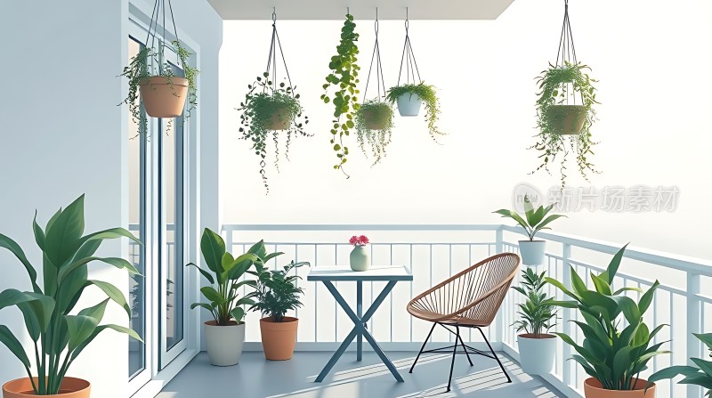 阳台绿意盎然享受宁静时光