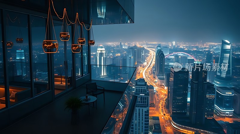 摩天大楼夜景下的温馨阳台