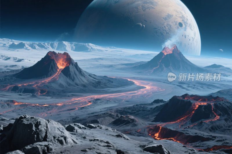 外星火山地貌科幻场景