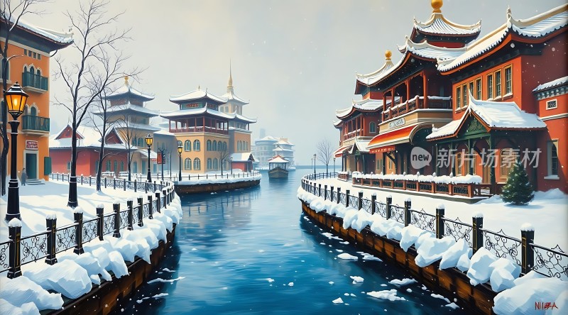 雪映古街水乡情