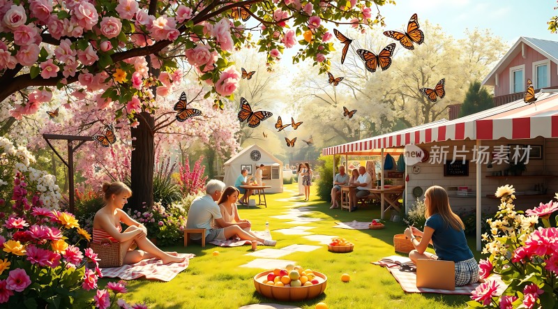 春日野餐蝴蝶翩翩起舞