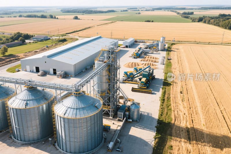 农田旁的农业仓储设施