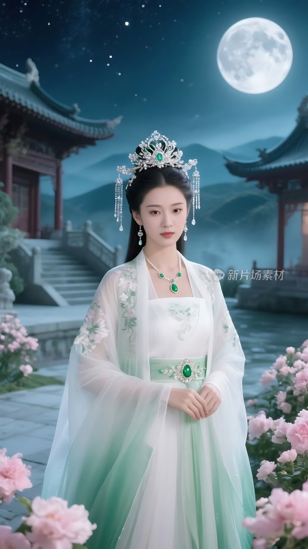 汉服佳人月下独舞