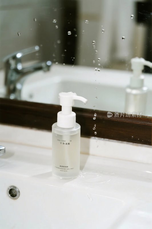洗手台洗护产品与水珠