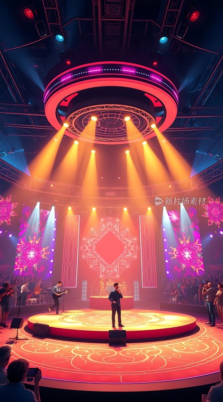 舞台灯光璀璨歌手深情演唱观众热情高涨