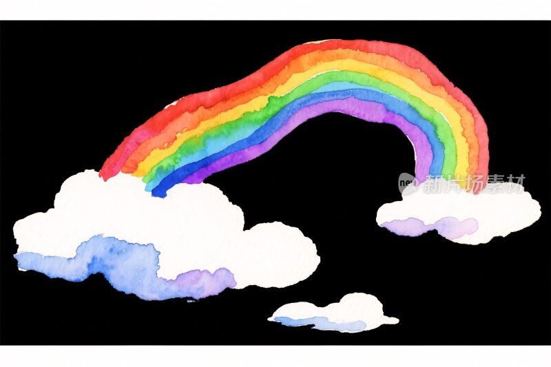 水彩彩虹与云朵插画