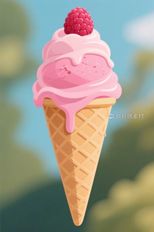 粉色冰淇淋甜筒插画