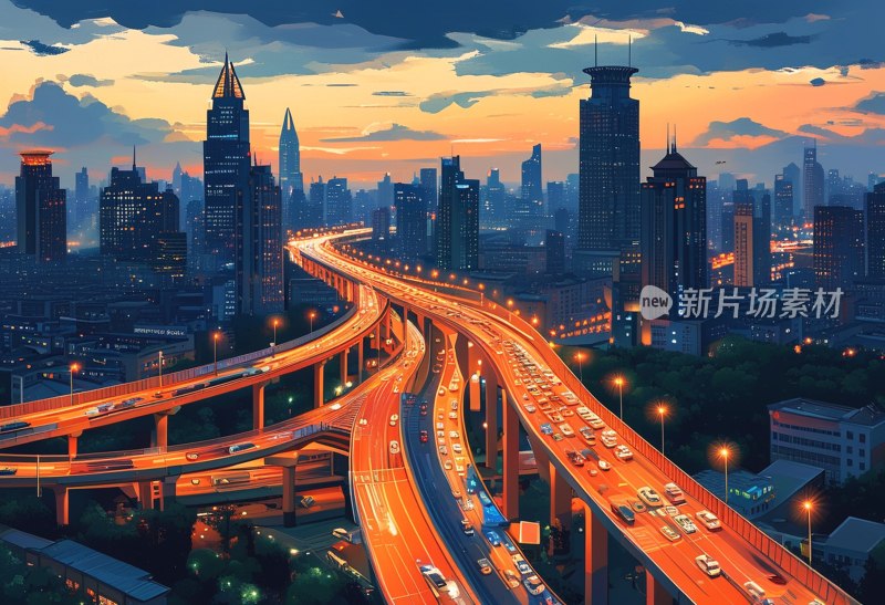 上海高架夜色车流