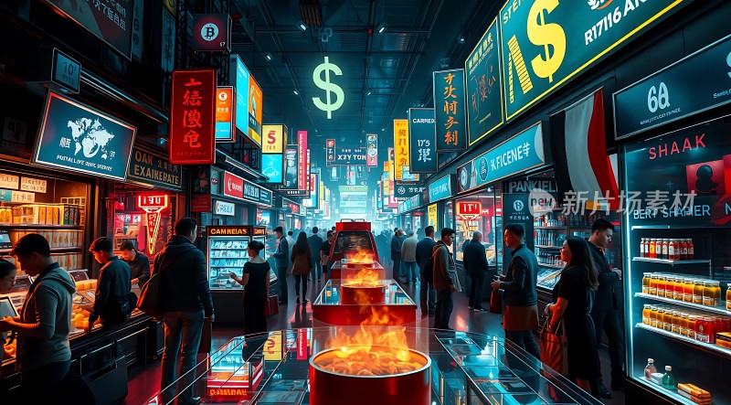 霓虹灯下的繁华夜市