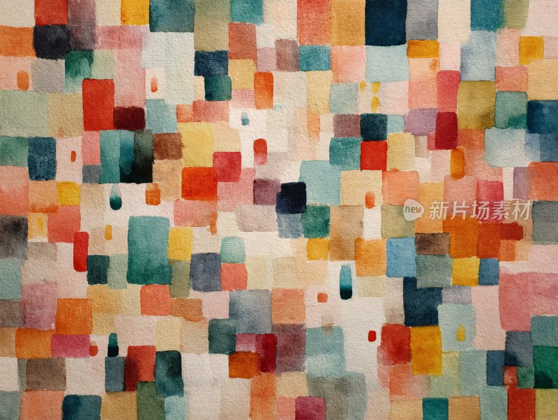 多彩方块水彩风格背景图