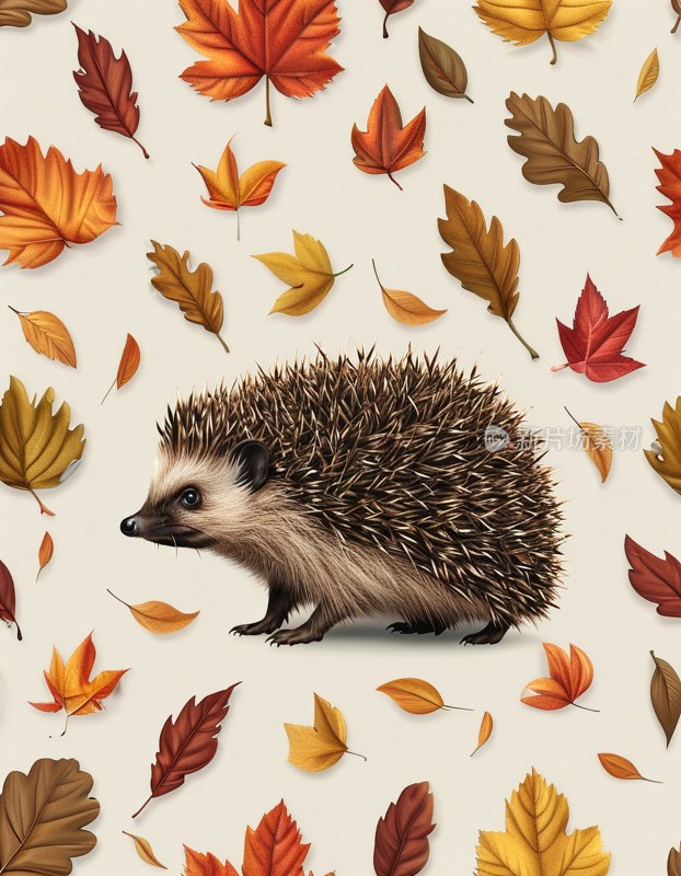 秋叶刺猬图案