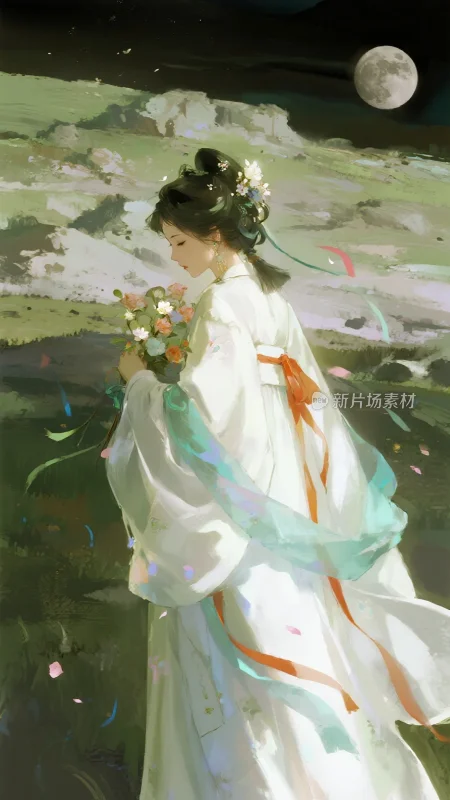 花影月下白衣佳人