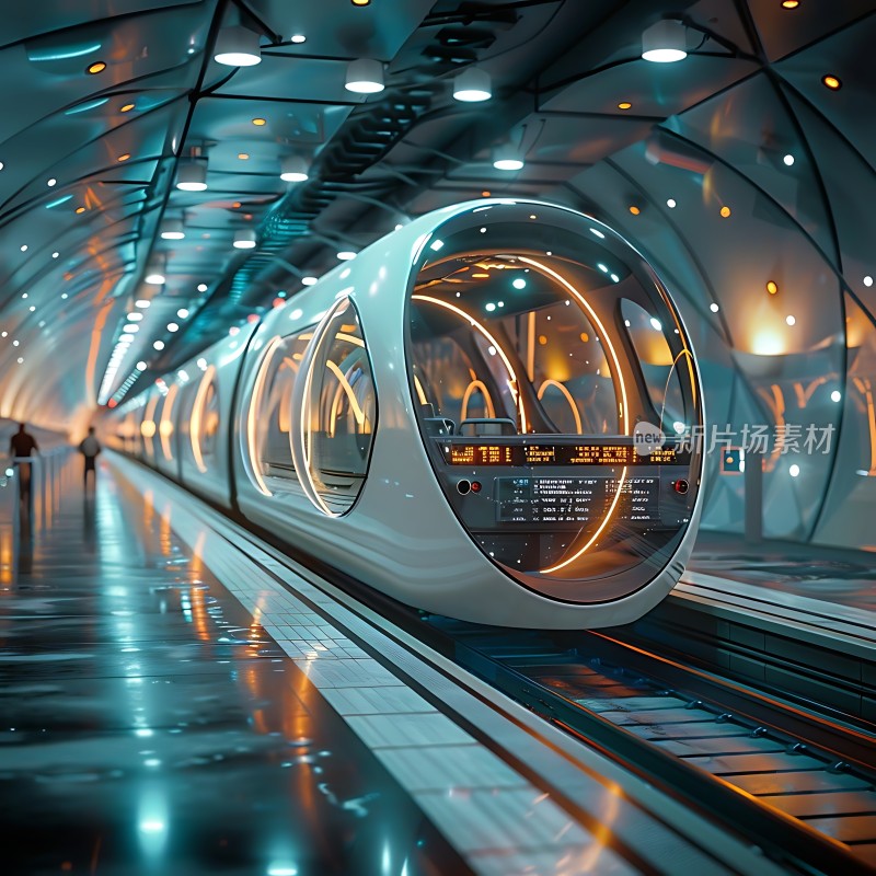 未来感十足的列车在炫目的隧道中穿行