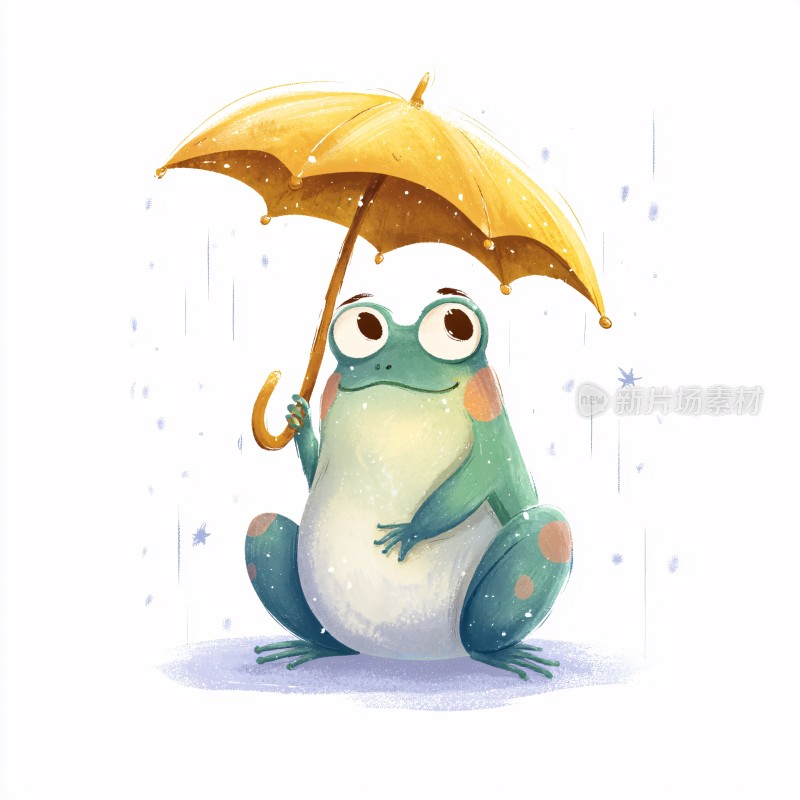 撑伞的可爱青蛙插画