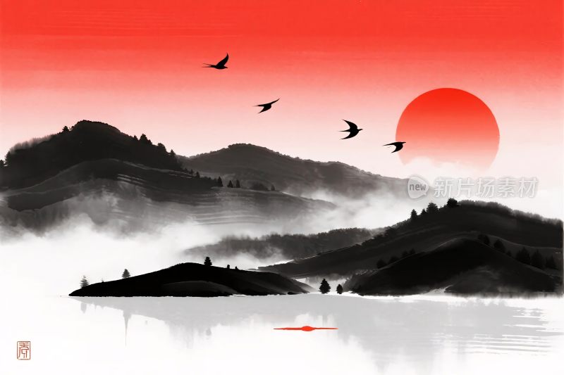 水墨山水风景插画