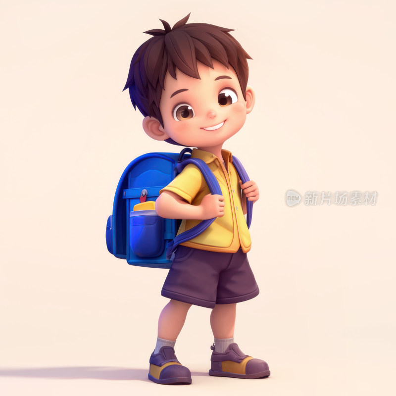 卡通小男孩小学生儿童3D卡通人物插画