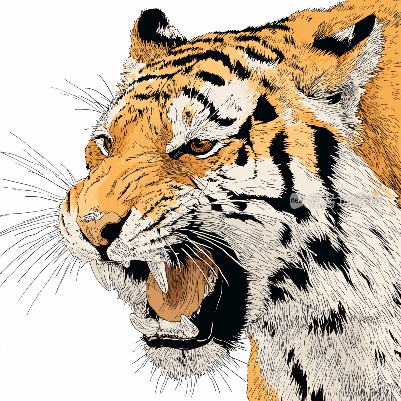 怒吼的老虎插画