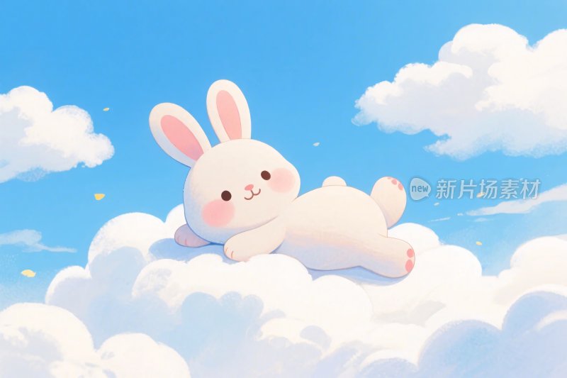 卡通兔子云上插画