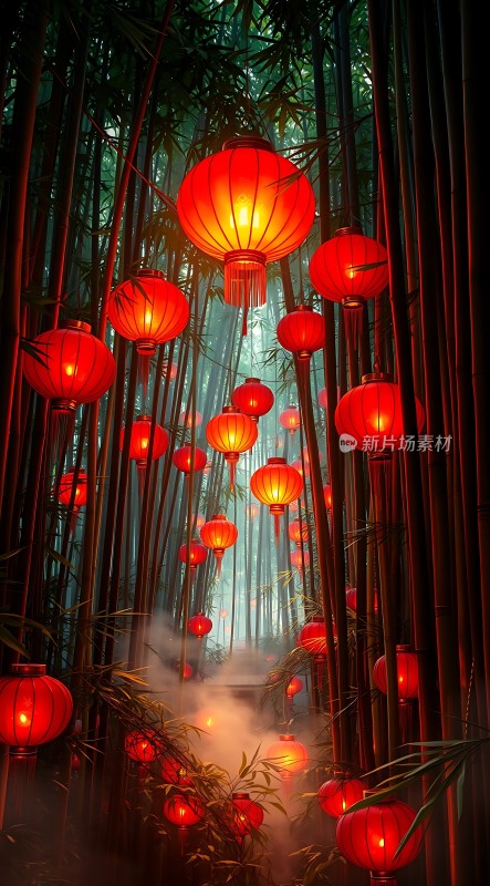 竹海灯笼映彩霞