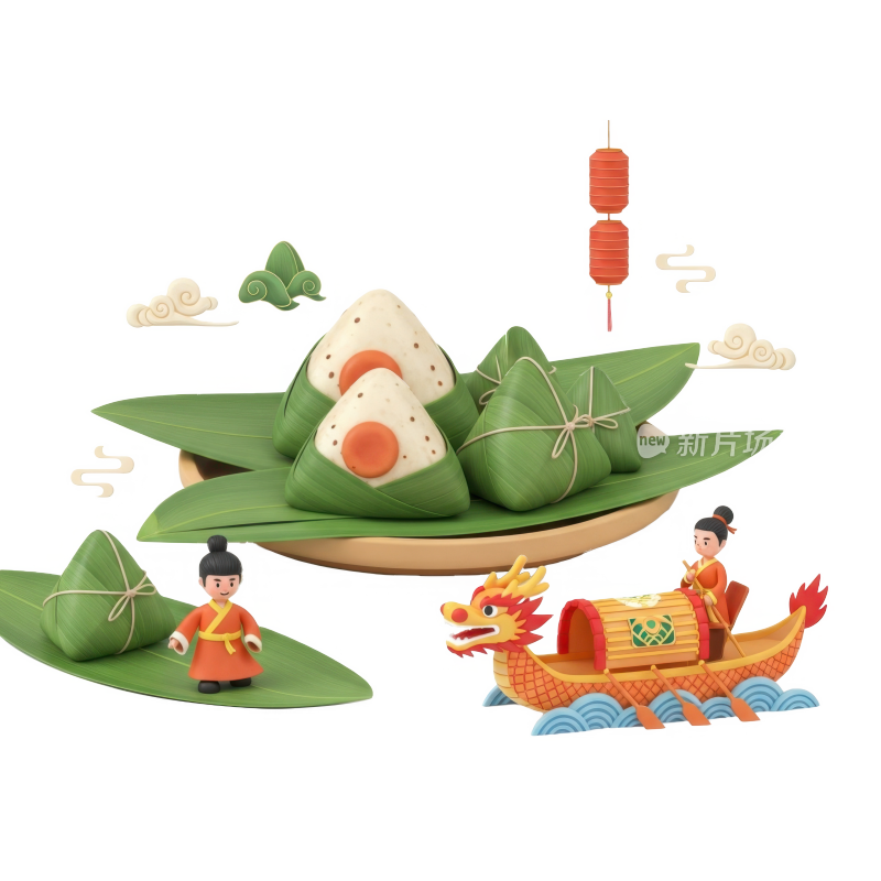 3D卡通端午节元素插画