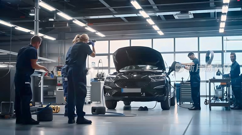 汽车维修车间里的专业团队高效协作