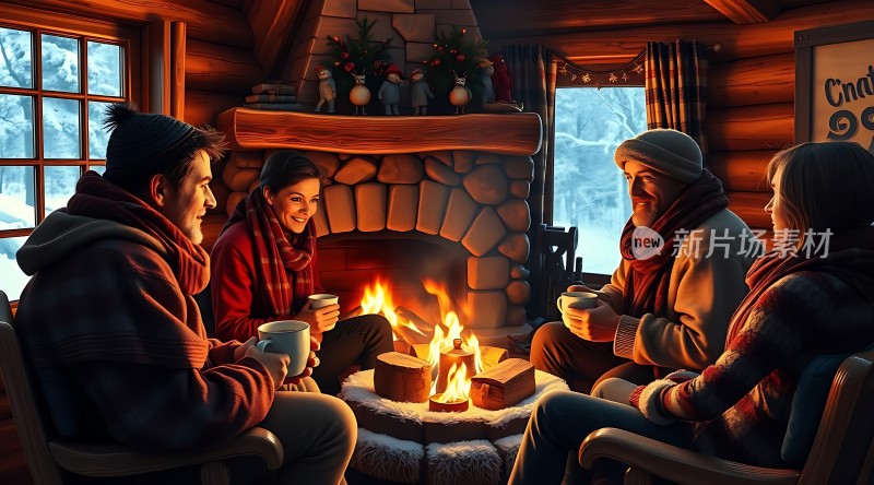 冬日暖炉聚会温馨时刻共享